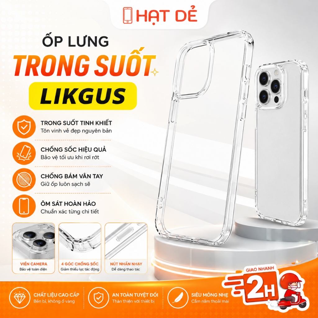 Ốp Lưng iphone Chính Hãng Likgus Trong Suốt Chống Ố Vàng Chống Xước Bảo Vệ Camera Chống Va Đập