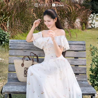 Đầm Tơ Maxi Trễ Vai Khiết Style Hoa Nhí Bay Bổng Phong Cách Nàng Thơ Dịu Dàng KD682