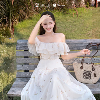 Đầm Tơ Maxi Trễ Vai Khiết Style Hoa Nhí Bay Bổng Phong Cách Nàng Thơ Dịu Dàng KD682