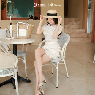 Set len thun Khiết Style màu kem phối chân váy tầng phong cách tiểu thư năng động KS573