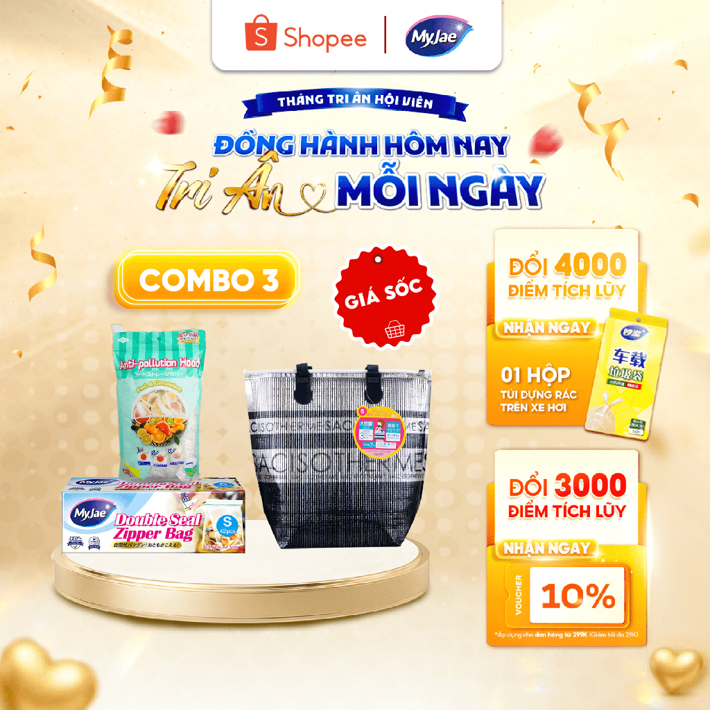 COMBO [1 zip+1 bo chun+1 túi giữ nhiệt] Bộ sản phẩm Bảo Quản Thực Phẩm An Toàn, Tiện Lợi