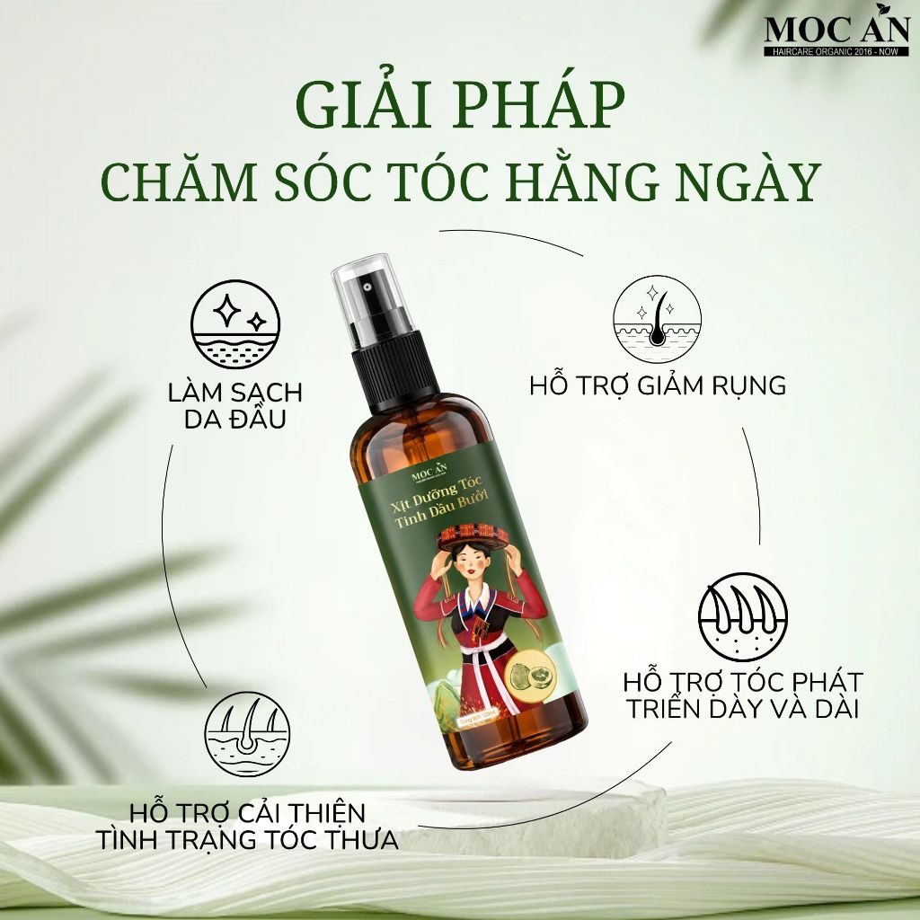 Xịt Dưỡng Tóc Tinh Dầu Bưởi Da Xanh Mộc Ân Haircare 120ml - Hỗ Trợ Giảm Rụng & Chăm Sóc Tóc