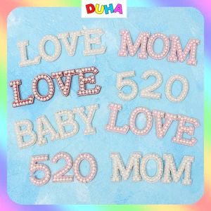 COMBO 50 Chữ MOM LOVE Đính Ngọc Trai Trang Trí Bánh Kem Sinh Nhật, Ngày Của Mẹ DUHA 093