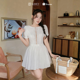 Đầm trắng Khiết Style xòe cut out cổ điển tiểu thư sang chảnh nữ tính thanh lịch cuốn hút KD637