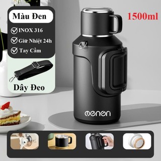 Bình Giữ Nhiệt 1500ml INOX SUS316 - Giữ Nhiệt 24 Giờ, Có Tay Cầm, Dây Đeo, Nắp Làm Cốc