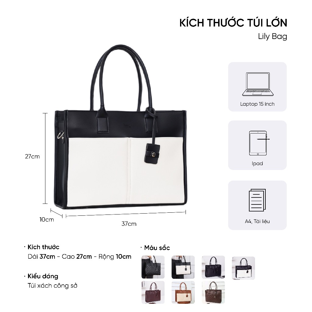 Túi Công Sở LIMI (7 màu) Ngăn Laptop Riêng Tote Da Nữ Đựng Lap 15 inch đi làm đi dạy (LILY) | BigBuy360 - bigbuy360.vn