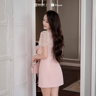 Đầm ren Khiết Style hoa kim sa hồng cổ peter pan dáng ngắn tiểu thư KD626