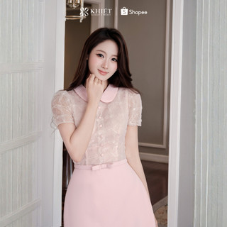 Đầm ren Khiết Style hoa kim sa hồng cổ peter pan dáng ngắn tiểu thư KD626