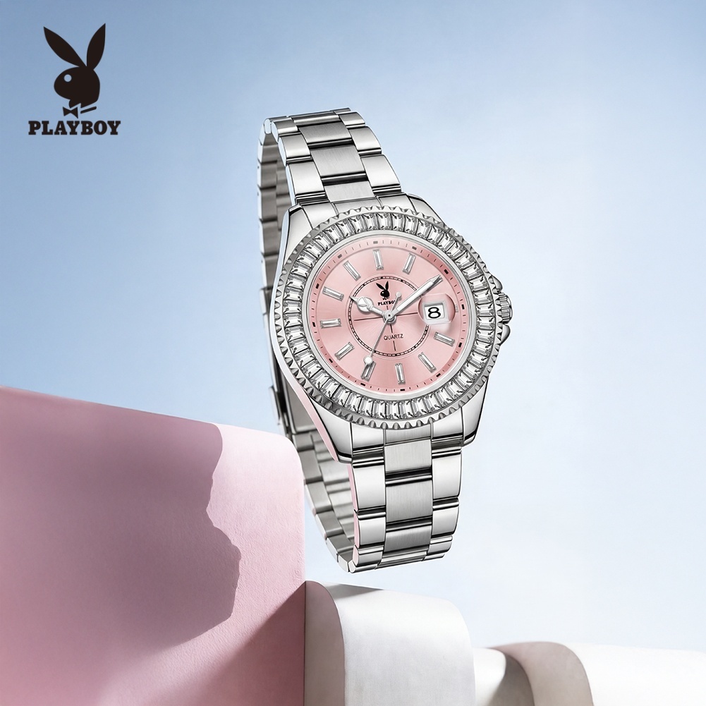 PLAYBOY Đồng hồ nữ Chính hãng Dây đeo bằng thép không gỉ Chống thấm nước có phát sáng Đơn giản 3528