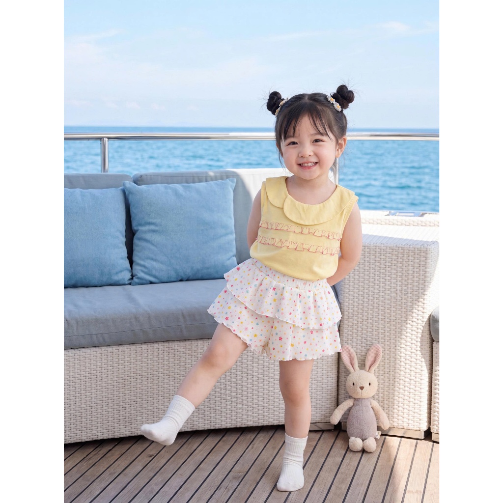 Set bộ cộc tay bé gái sát nách Miniumbaby bánh bèo dễ thương, chất vải cotton mềm nhẹ da bé SB2770