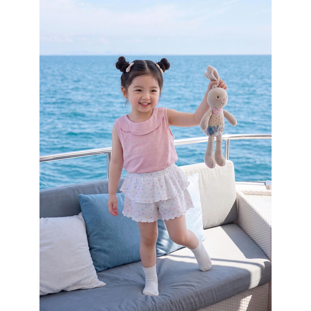 Set bộ cộc tay bé gái sát nách Miniumbaby bánh bèo dễ thương, chất vải cotton mềm nhẹ da bé SB2770