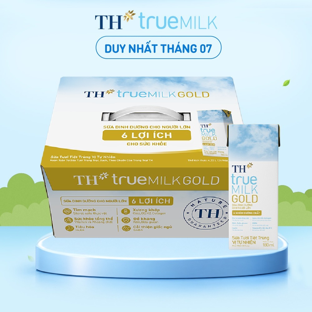 [LIVESTREAM] Thùng 24 hộp sữa tươi tiệt trùng vị tự nhiên TH true MILK GOLD dành cho người lớn tuổi 180ml