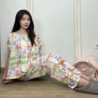[C10] Đồ Bộ Ngủ Babydoll Freesize 45-60kg - Vải Tole Lanh Tay ngắn, Quần dài [CN10]