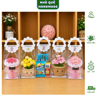 20 Túi Trong Suốt Đáy Cứng Cài Tag Hoa Đựng Chậu Hoa Kẽm Nhung, Bó Hoa Mini, Bánh Kẹo, Quà Tặng Handmade