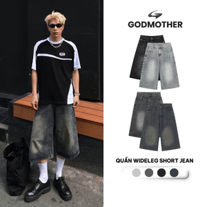 Quần Wide Leg Short Jeans GODMOTHER Nam Ống Rộng, Quần Jeans Short Lửng Phong Cách Cá Tính