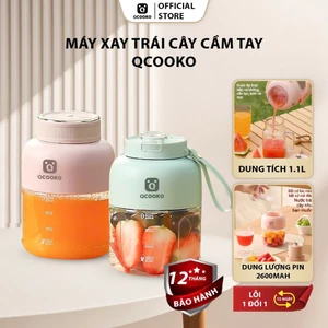 Máy xay sinh tố cầm tay Qcooker NÂNG CẤP PIN 2600 mAh, 18 lưỡi dao, dung tích 1,1L Kèm nắp có quai xách