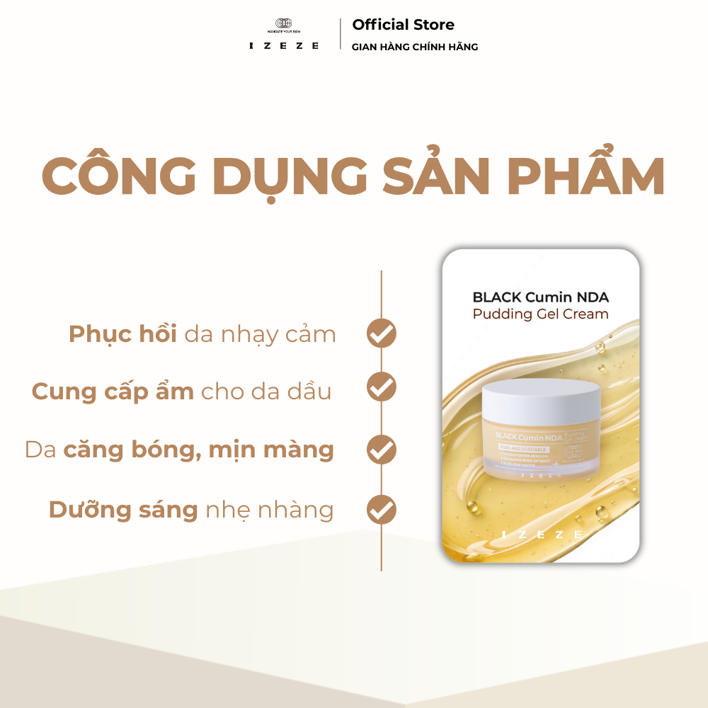 SET 3 GÓI SAMPLE | Kem Dưỡng Ẩm IZEZE BLACK Cumin NDA Pudding Gel Hỗ Trợ Cải Thiện Độ Ẩm Và Căng Bóng Da 2ml