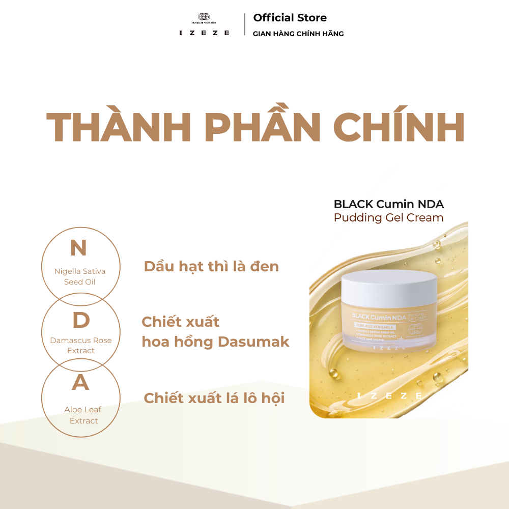 SET 3 GÓI SAMPLE | Kem Dưỡng Ẩm IZEZE BLACK Cumin NDA Pudding Gel Hỗ Trợ Cải Thiện Độ Ẩm Và Căng Bóng Da 2ml