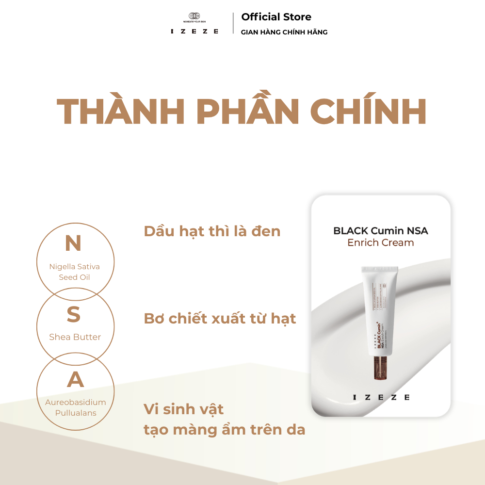 SET 3 GÓI SAMPLE | Kem Giảm Nếp Nhăn, Lão Hóa IZEZE BLACK Cumin NSA Enrich Cream Da Mềm Mịn, Căng Mướt 2ml