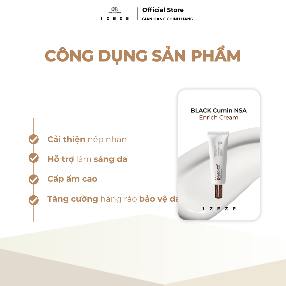 SET 3 GÓI SAMPLE | Kem Giảm Nếp Nhăn, Lão Hóa IZEZE BLACK Cumin NSA Enrich Cream Da Mềm Mịn, Căng Mướt 2ml