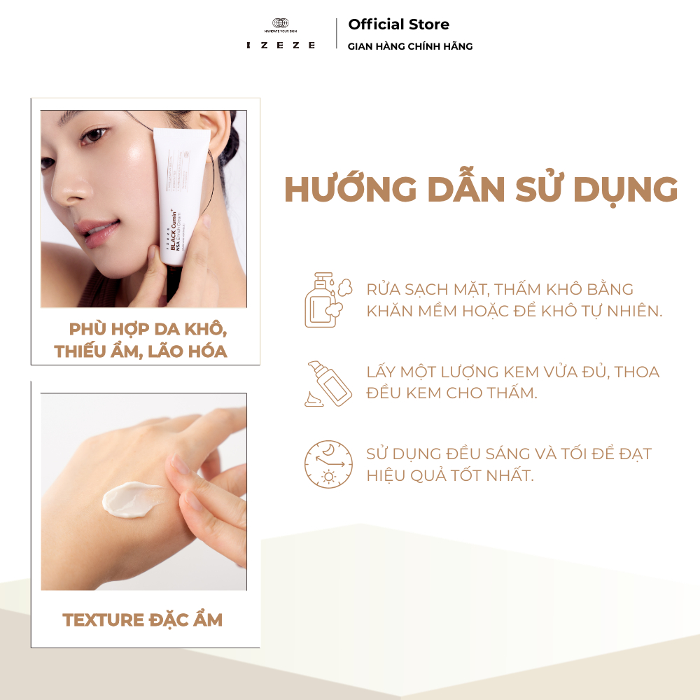 SET 3 GÓI SAMPLE | Kem Giảm Nếp Nhăn, Lão Hóa IZEZE BLACK Cumin NSA Enrich Cream Da Mềm Mịn, Căng Mướt 2ml