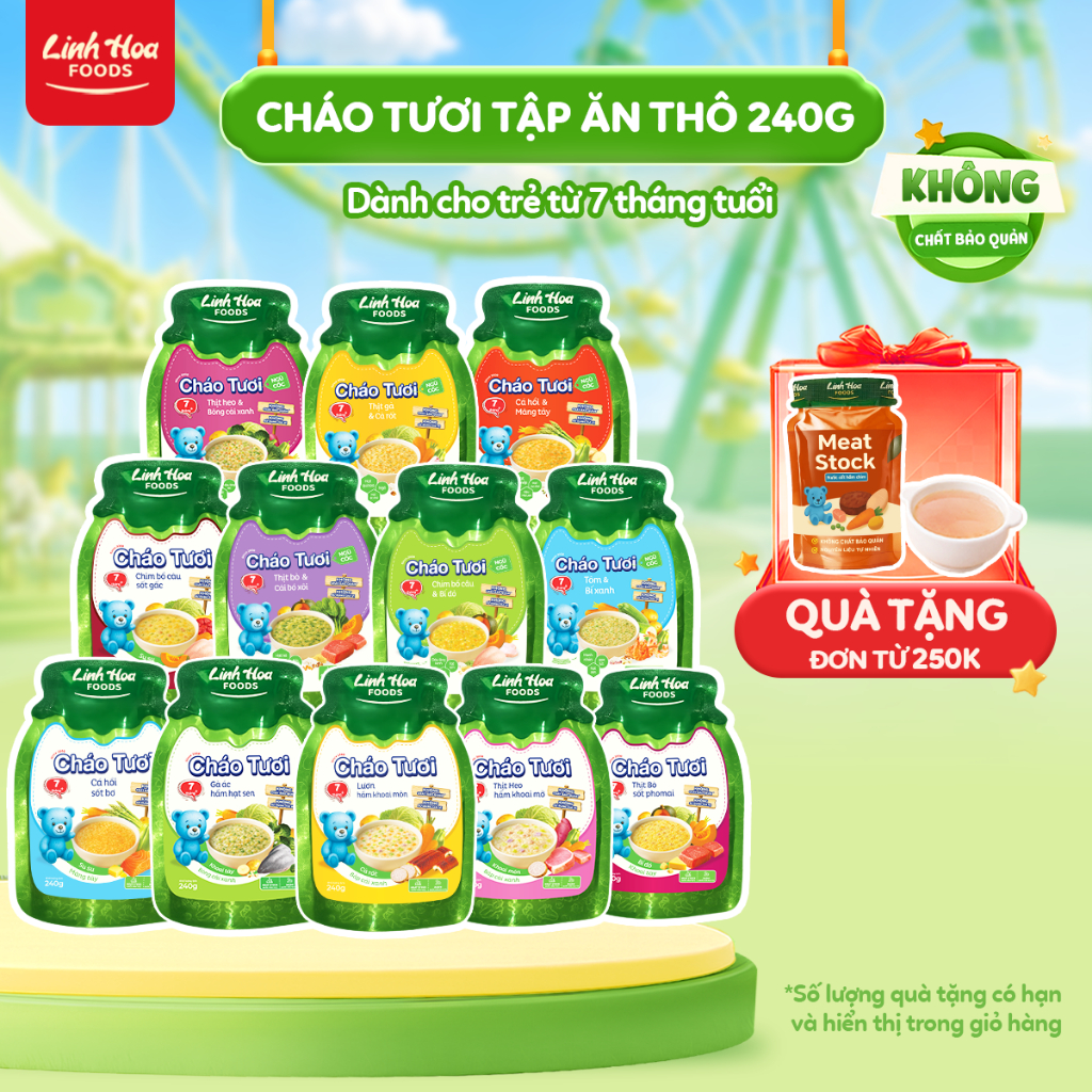 [7m+] 20 vị Cháo Tươi Linh Hoa Foods 240g – Không Gia Vị (Cháo Tươi, Mỳ ăn dặm, Cháo Mix Hạt Ngũ Cốc..)