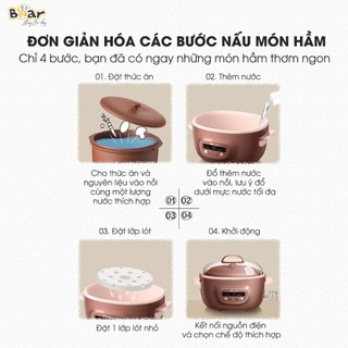 Nồi Nấu Chậm Bear 2.5L Có Lồng Hấp Đa Năng Hầm Gà Chưng Yến Hẹn Giờ Xanh Dương Cao Cấp SUBE003