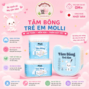 Tăm Bông Sơ Sinh Molli Thân Giấy Kháng Khuẩn Hộp 200 cái