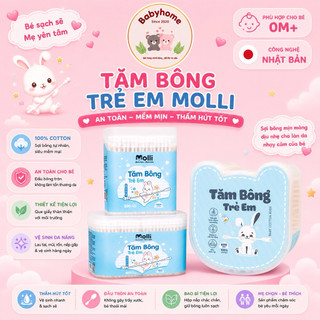 Tăm Bông Sơ Sinh Molli Thân Giấy Kháng Khuẩn Hộp 200 cái