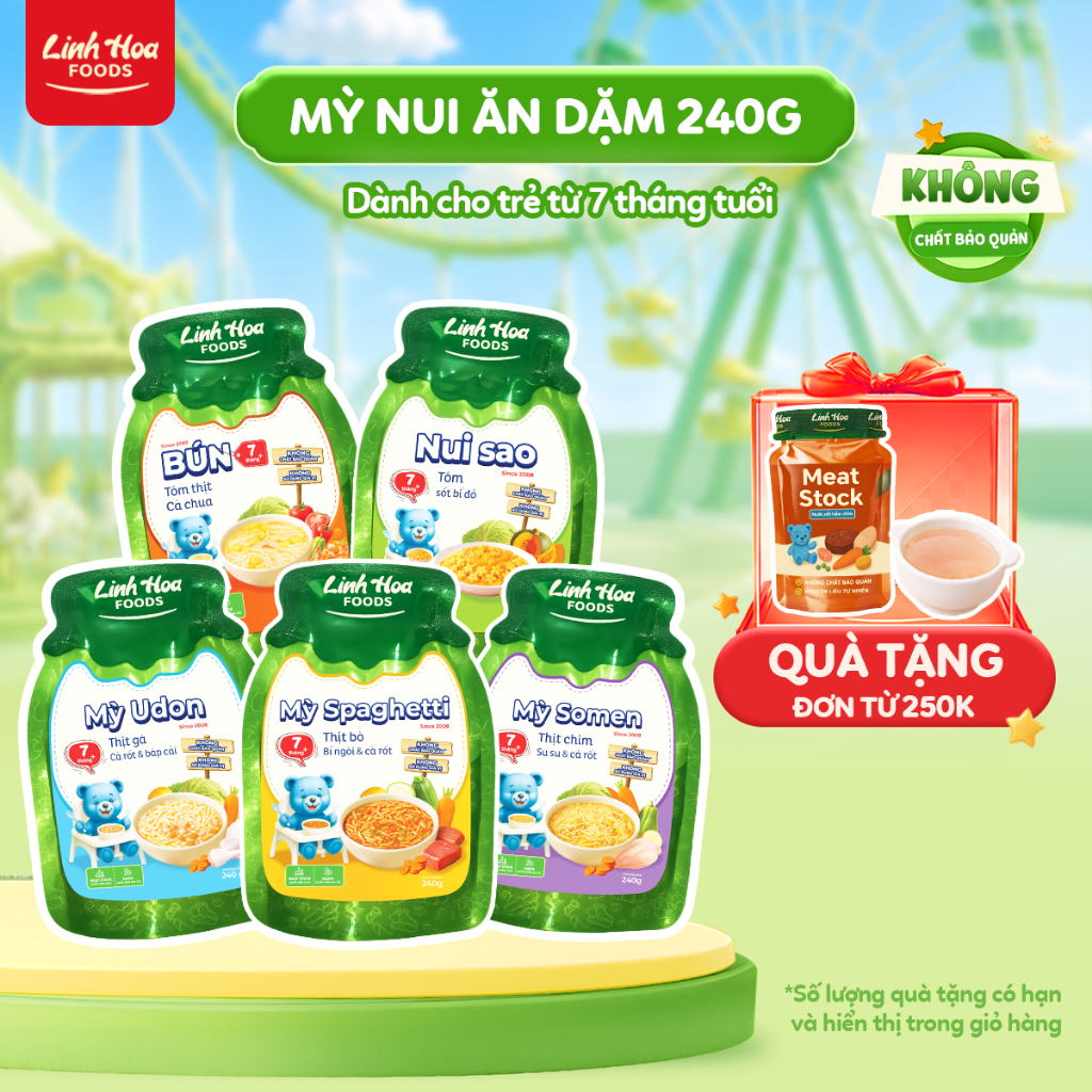 [7m+] Mì Nui Ăn Dặm (Mì Somen, Mì udon, Mì spaghetti, Nui sao, Bún tôm thịt..)240g Linh Hoa Foods