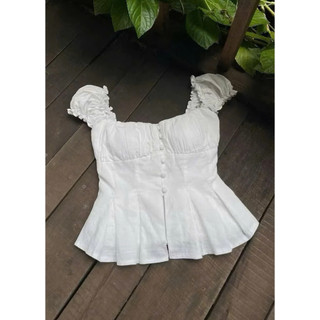 Áo babydoll tay bèo cổ vuông có chiết eo chất cotton mềm mịn, áo kiểu nhún ngực dáng xòe tôn dáng trẻ trung