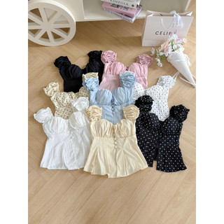 Áo babydoll tay bèo cổ vuông có chiết eo chất cotton mềm mịn, áo kiểu nhún ngực dáng xòe tôn dáng trẻ trung