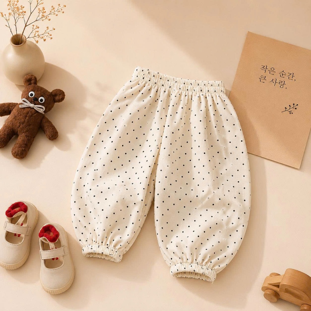 Quần Bom Bé Gái Chấm Bi Phong Cách Hàn Quốc, Quần Ống Bo Lưng Chun Mềm Mát Cho Bé Liena’s Closet