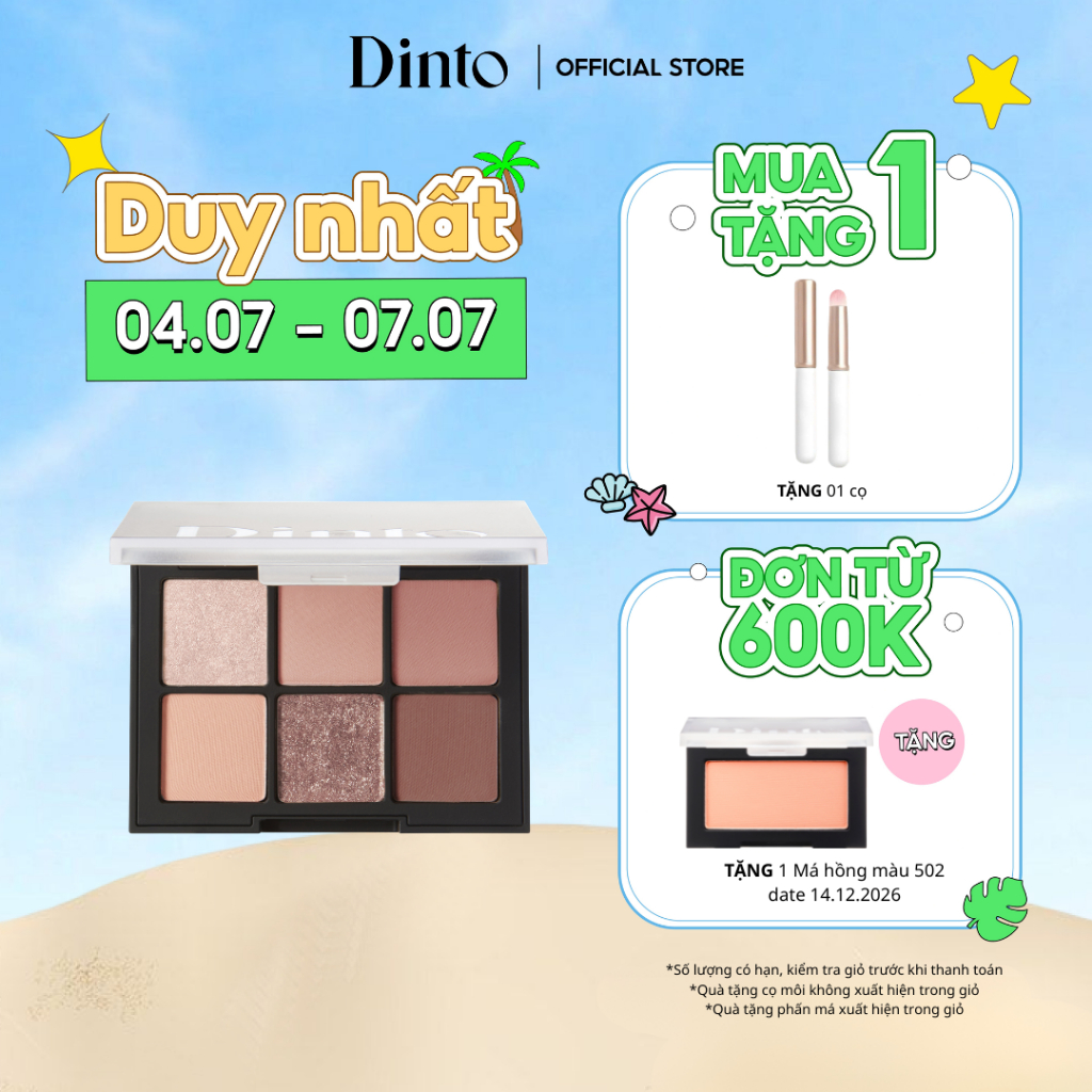Phấn Mắt Trang Điểm Thuần chay DINTO Blur-Finish Eye Shadow 6g