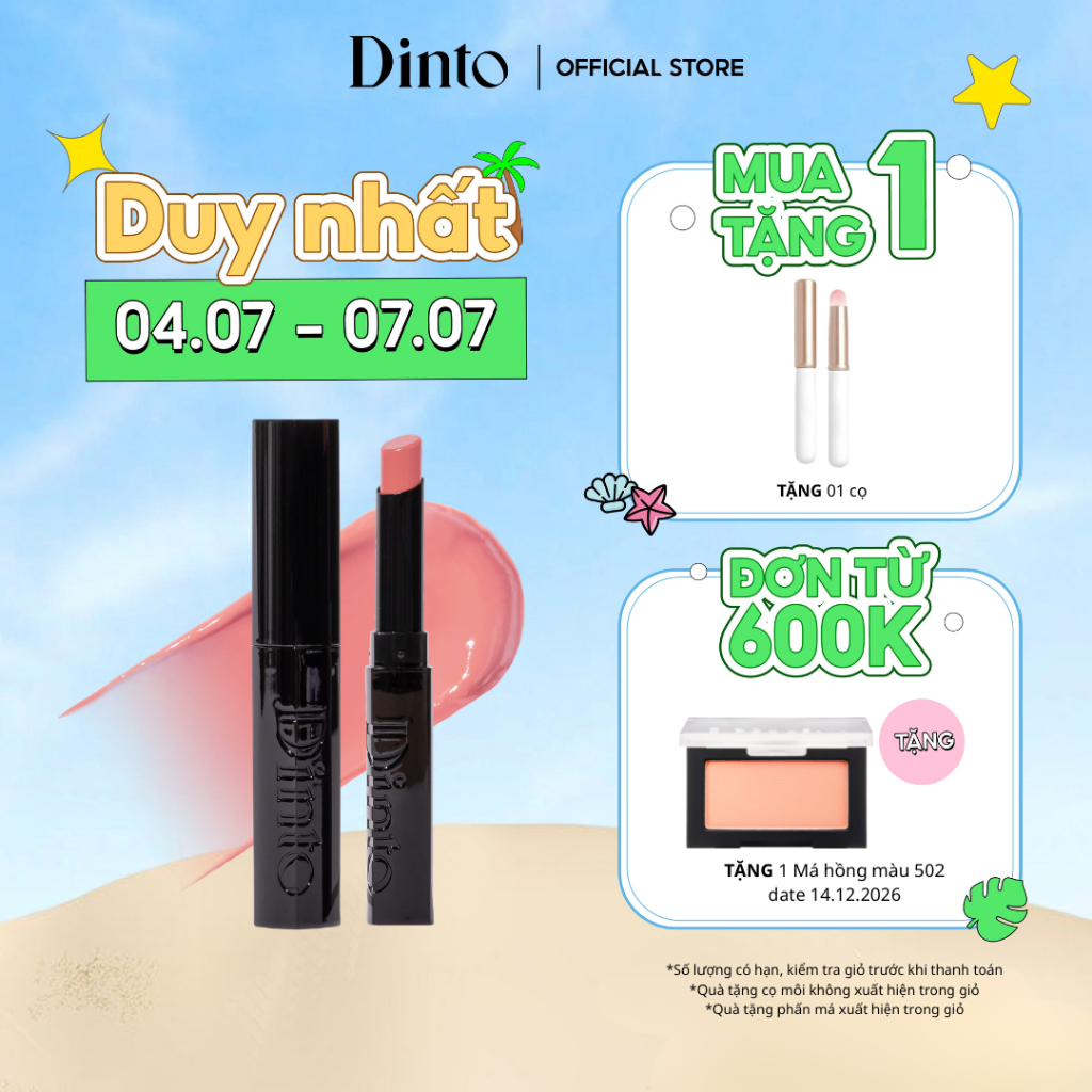 Son Dưỡng Ẩm Môi Có Màu Thuần Chay Dinto Bronte Melting-Glow Lip Balm