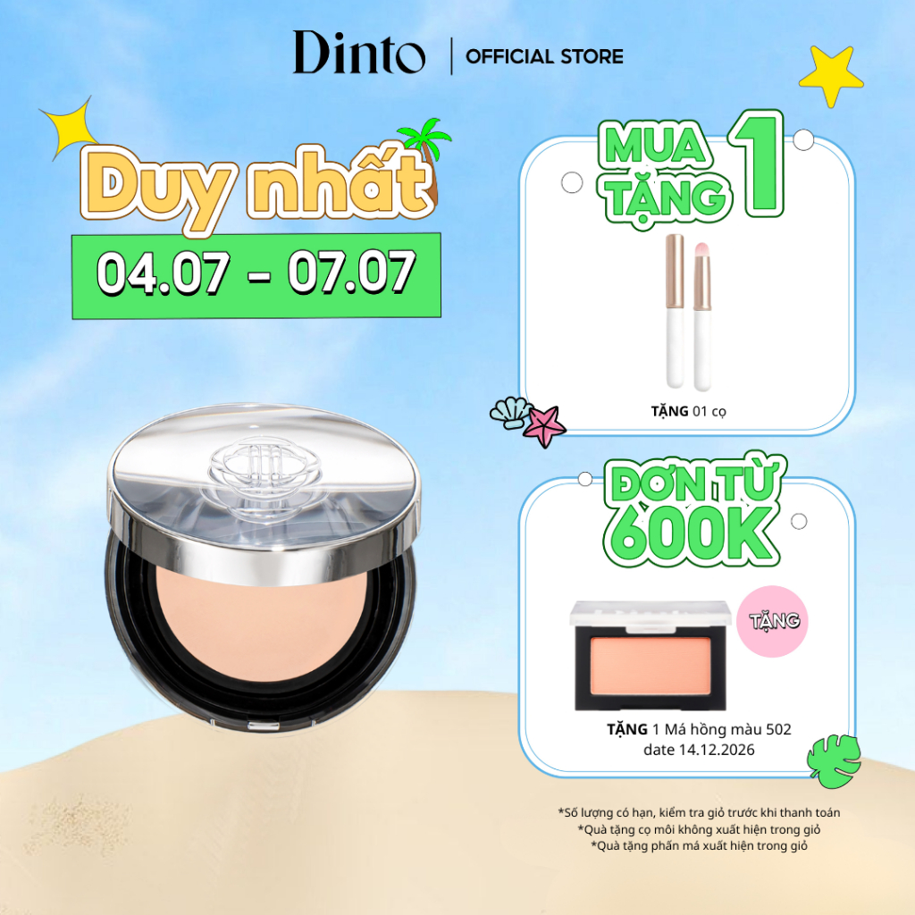 Cushion Căng Bóng Dưỡng Ẩm Thuần Chay Dinto Blur-Glowy Wooncho Cushion SPF50+ PA++++(3 colors)