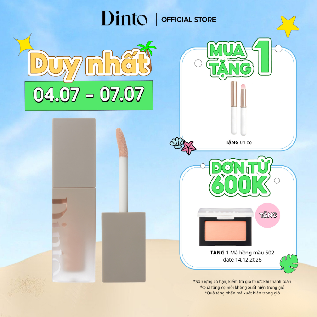 Kem Che Khuyết Điểm Thuần Chay Làm Sáng Da Mỏng Nhẹ Kiềm Dầu DINTO Wooncho Light-Veil Concealer