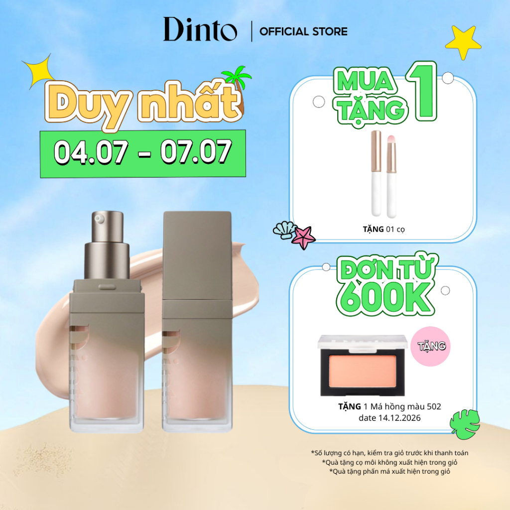 Kem Nền Che Khuyết Điểm Màu Bóng Cho Da Khô Dinto Wooncho Blur-Glowy Foundation 2 Màu Thuần chay