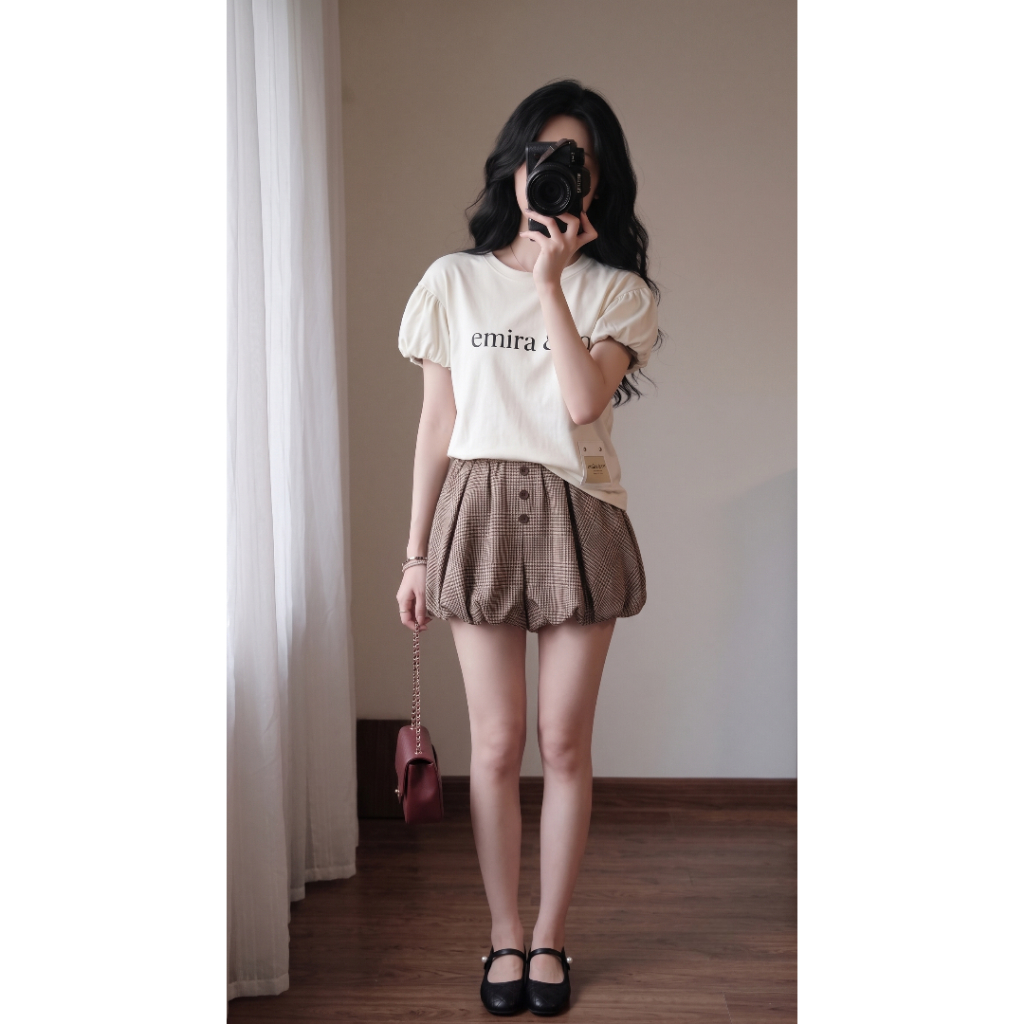 Set váy xinh mùa hè áo thun đơn giản kết hợp chân váy caro xếp ly ngắn, set mùa hè nữ mặc đi học đi chơi HCOM25820