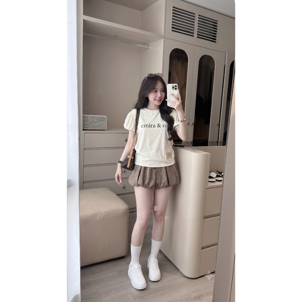 Set váy xinh mùa hè áo thun đơn giản kết hợp chân váy caro xếp ly ngắn, set mùa hè nữ mặc đi học đi chơi HCOM25820