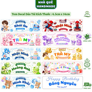Tem Decal Dán Túi Dán Túi Quà Bánh Kẹo Sinh Nhật In Tên Theo Yêu Cầu 4.5x15cm