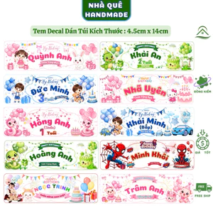Tem Decal Dán Túi Dán Túi Quà Bánh Kẹo Sinh Nhật In Tên Theo Yêu Cầu 4.5x15cm