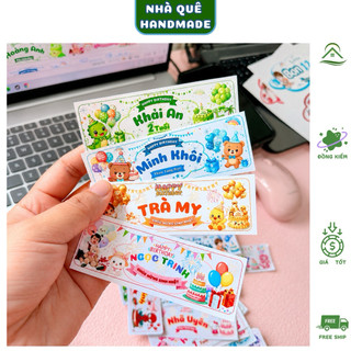 Tem Decal Dán Túi Dán Túi Quà Bánh Kẹo Sinh Nhật In Tên Theo Yêu Cầu 4.5x15cm
