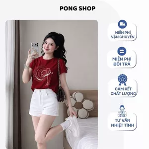 Áo thun Nữ Oversize PONG Áo phông,Cổ Tròn,Tay Ngắn,Phối Quần short ,Chất Cotton Cao Cấp - CP_21613