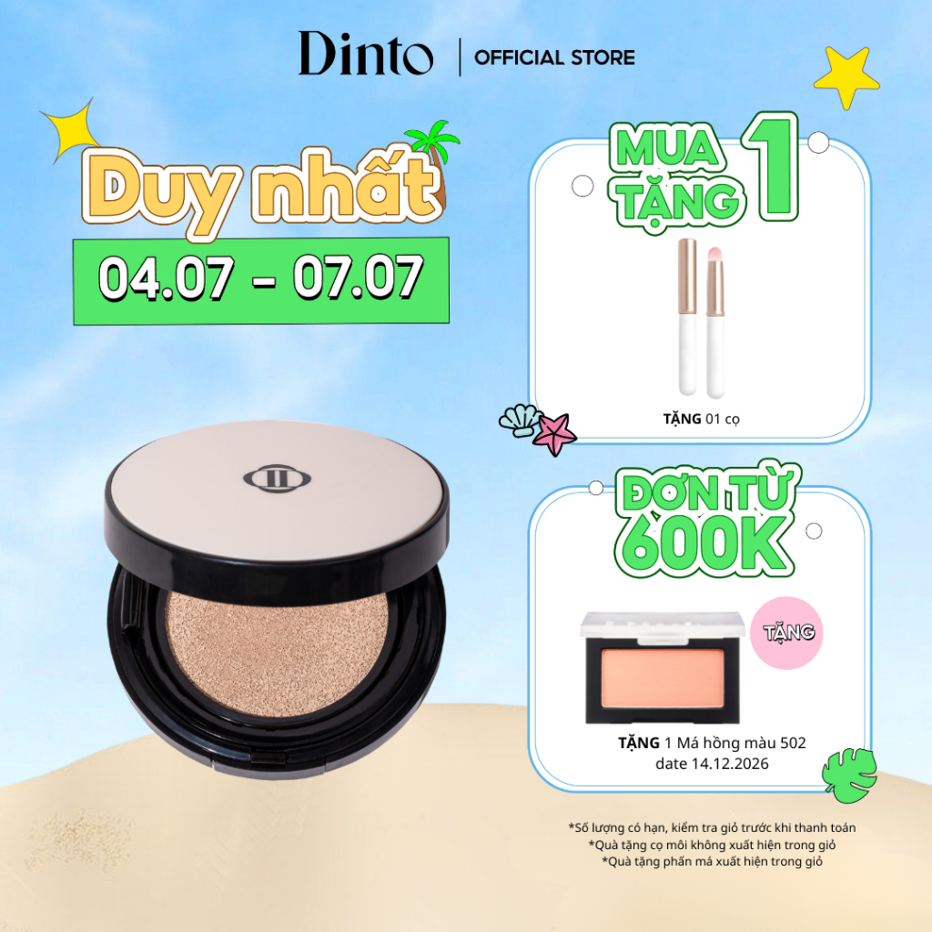 Cushion Kiềm Dầu Thuần Chay Dinto Blur-Finish Cushion SPF50+ PA++++ (Thông tin date sản phẩm ở phần mô tả)
