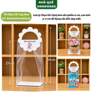 20 Túi Trong Suốt Đáy Cứng Cài Tag Hoa Đựng Chậu Hoa Kẽm Nhung, Bó Hoa Mini, Bánh Kẹo, Quà Tặng Handmade