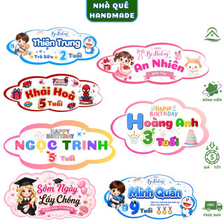 Banner Sinh Nhật In Tên Bé Theo Yêu Cầu Ép Plastic 10x20cm, Banne Trang Trí Tiệc Thôi Nôi, Sinh Nhật