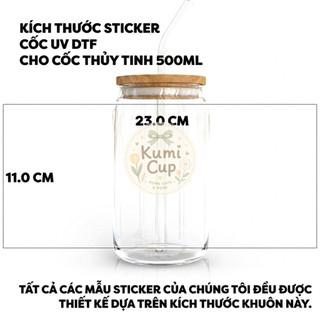 Ly Thủy Tinh 16oz Dán Decal Kèm Nắp Tre, Ống Hút, Cọ Rửa 500ml | Ly Matcha, Cà Phê, Trà Sữa Home Cafe