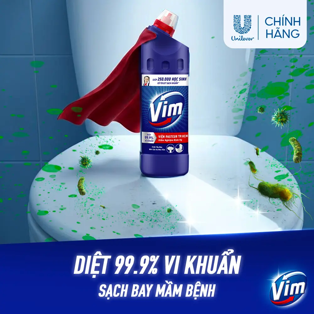 Combo 3 Nước Tẩy Bồn Cầu và Nhà Vệ Sinh Vim Diệt Khuẩn| Diệt 99,9% Vi Khuẩn (880ml)