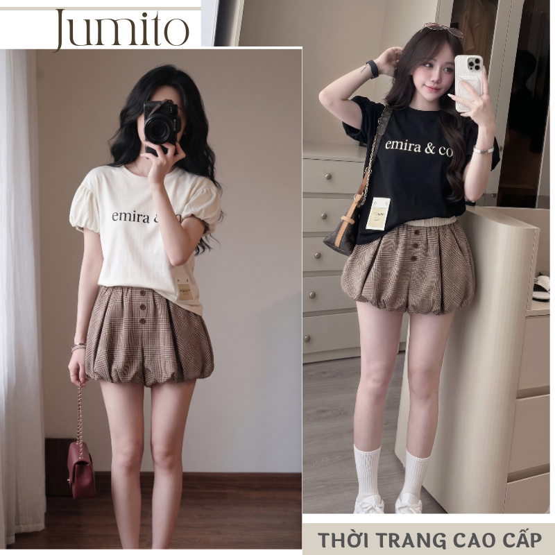 Set váy xinh mùa hè áo thun đơn giản kết hợp chân váy caro xếp ly ngắn, set mùa hè nữ mặc đi học đi chơi HCOM25820